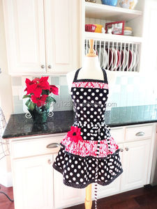 <span class=keywords><strong>Tablier</strong></span> de cuisine pour <span class=keywords><strong>femme</strong></span> Sweety, 3 couches, imprimé à pois et à volants, rayures verticales orange, fleurs, en coton - Product Image 3