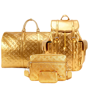 Set di Borse Unisex in Pelle PU Trapuntata con Motivo Dorato in Rilievo, Borsa <span class=keywords><strong>a</strong></span> Tracolla e Zaino con Astuccio per Viaggi e Uso Quotidiano - Product Image 1