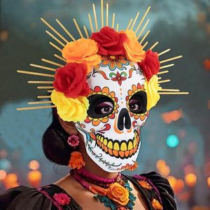 Masque de squelette en sucre Rose du Jour des Morts mexicain pour Halloween, fête costumée, unisexe, crâne en sucre - Product Image 5