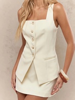 Ensemble 2 pièces pour femmes, gilet sans manches à col carré avec poches et mini-jupe taille haute, costume de bureau
