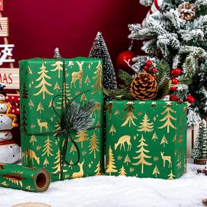 Christmas <b>Wrapping</b> <b>Paper</b> Roll Green Gold Foil Reindeer Tree 17 In X 33 Ft Recycled Gift Craft Packaging <b>Paper</b> - Product Image 4