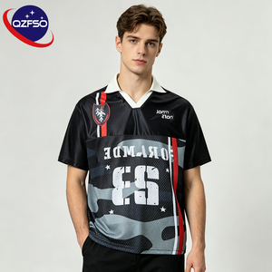 QZFSO Boxy Fit Polyester Custom Sublimation Transfer Print Pattern Football Tee Sport Soccer Polo Collar Mens Jersey - Product Image 1