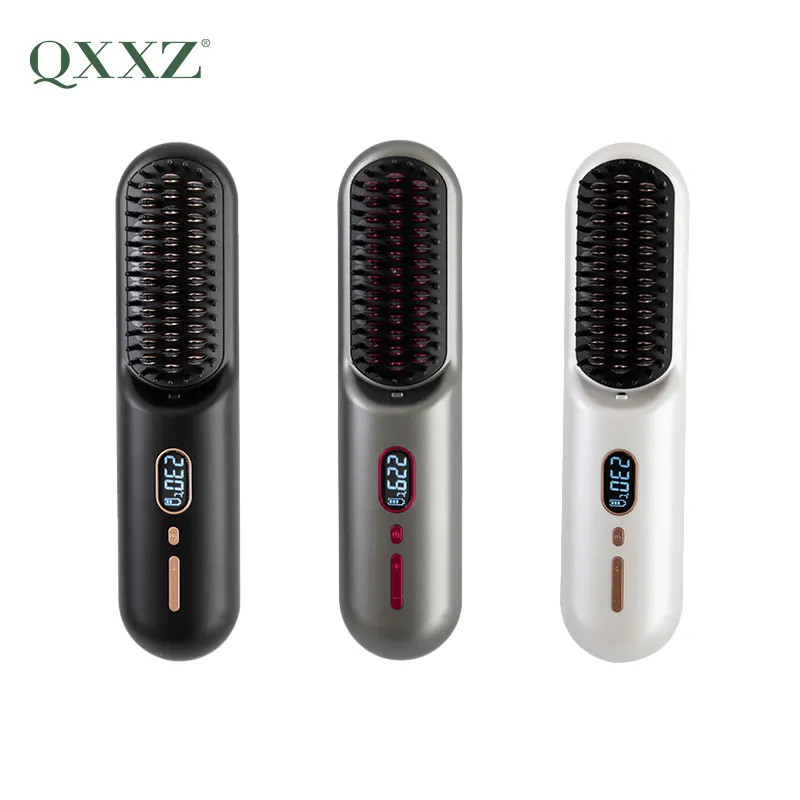 QXXZ Portable Negative Ion Usb Rechargeable Cordless Electric Mini hot comb With Led Screen Hair Straightener Brush