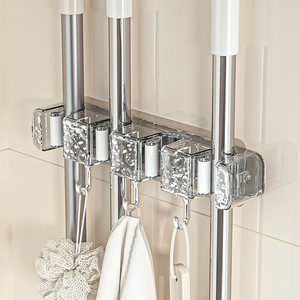 Bathroom Mop Holder Wall Mounted Plastic Storage Rack With <b>Hooks</b> For Bathroom Multifunctional No Drilling Required - Product Image 2