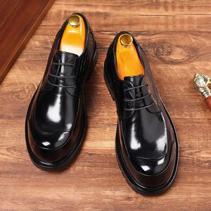 Chaussures habillées classiques Oxford à bout rond et semelle épaisse, rehaussantes, imperméables, antidérapantes et confortables pour hommes, en cuir, idéales pour les mariages - Product Image 2