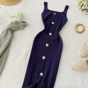 T26130 Nuovo Abito Estivo da Donna alla Moda <span class=keywords><strong>con</strong></span> <span class=keywords><strong>Bottoni</strong></span>, Senza Maniche, Collo Quadrato, in <span class=keywords><strong>Maglia</strong></span> - Product Image 4