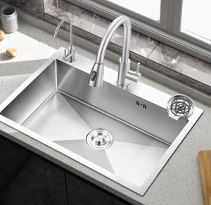 Évier de cuisine en acier inoxydable brossé, cuve simple, surface mate - Product Image 5