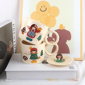 Cute Cartoon Girl <b>Ceramic</b> <b>Mug</b> With Handle Solid Color Design <b>For</b> Office Breakfast Milk Cup Gift Idea - Product Image 3