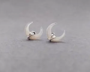 Custom Fine Jewelry Mother Of Pearl Moon Cow Horn Stud Earrings Sterling Silver Shell Studs Earrings For Women