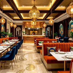 <b>Restaurant</b> Booth <b>Set</b> Marble Table Fabric Upholstery Mediterranean Style Commercial Dining Furniture - Product Image 1