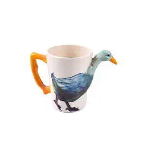 Cangkir porselen mug untuk hadiah teh kopi air susu keramik kreatif bentuk bebek kecil lucu kustomisasi putih kuning