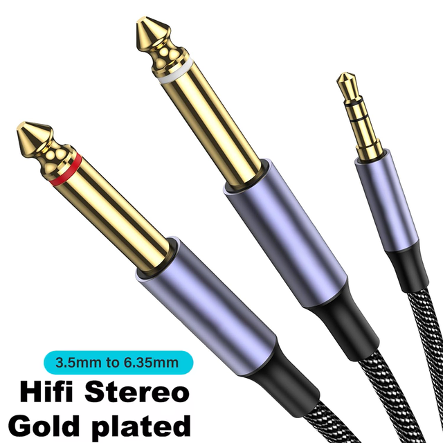 Factory Customized High Quality 24K Gold Plated Metal Conn Plug Twin Stereo 6.35Mm 1/4 Inch Trs Instrument Guitar Cable