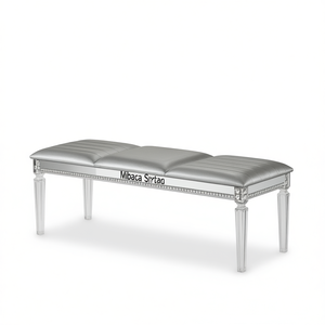 Antico argento classico panca 1pc solo in legno massiccio contemporaneo con gambe in acrilico e specchio di cristallo accento mobili camera da letto - Product Image 1