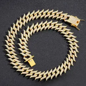 Personality Thorns 17MM Double Row Diamond Cuban chain hip-hop men jewelry necklace bracelet