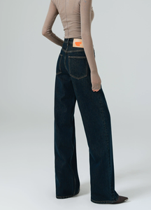 OEM OED yüksek Rise gevşek Baggy işlemeli koyu mavi Denim kot kadın rahat maymun erkek arkadaşı tarzı perçin düğmesi bel hiçbir solma - Product Image 5