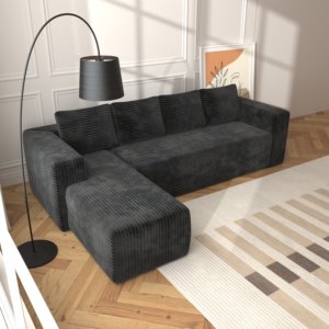 Corduroy Fabric Sectional L-Shape Chaise Sofa Modern Modular Sofa Set <b>Convertible</b> Sofa <b>Bed</b> Deep Seat Upholstery Right-Facing - Product Image 1