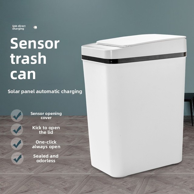 Kitchen Living Room Bathroom Smart Waste Bin Open Top Plastic Storage Lid Gap Household Use Creative Sensor Open Top Trash Can
