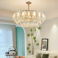 Lustre de plafond en cristal avec cadre doré, panneau rond, lampe suspendue en forme de tambour, pour hall d'hôtel, restaurant, villa, foyer, fournisseur de projets