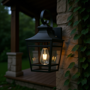 Outdoor <b>Wall</b> Lantern Black Metal <b>Hexagon</b> Clear Glass LED Waterproof <b>Lighting</b> Fixture for Porch Patio Garden 16.5 Inch - Product Image 2