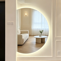 Espejo Decorativo de Pared con Pantalla Táctil, Espejo de Baño con Luz LED de Media Luna, Espejo de Maquillaje Inteligente
