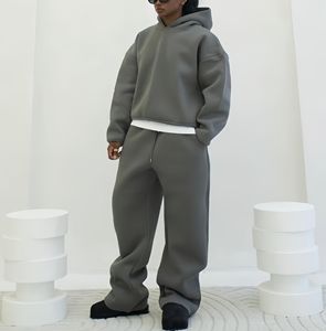 Sweatsuit kustom desainer pabrikan hoodie polos kelas berat dan Set celana olahraga longgar untuk pria - Product Image 3