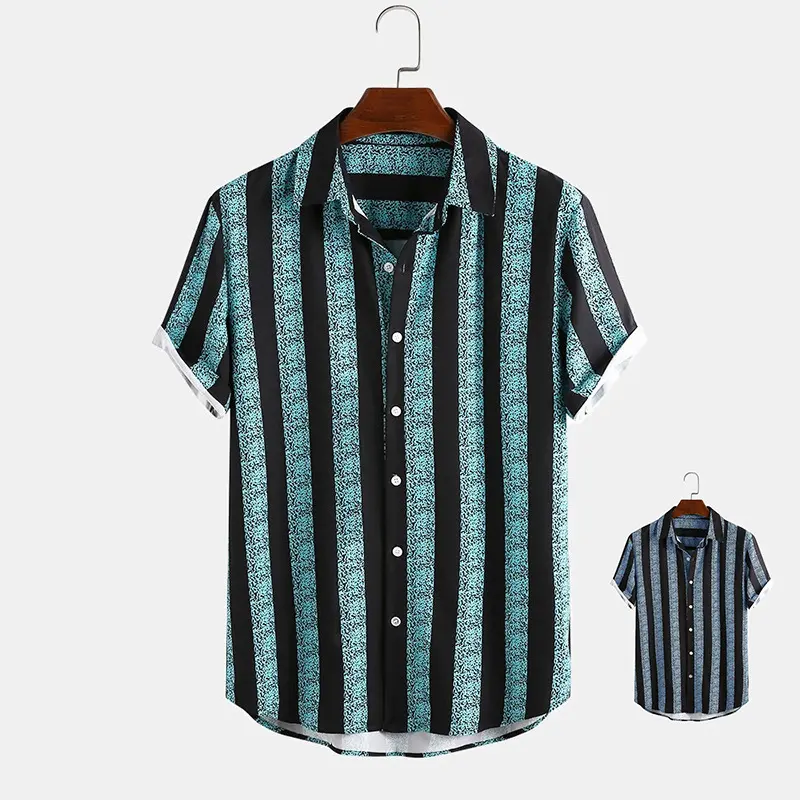 Quick dry striped camisas para hombres no pocket short sleeve mens shirt summer 2021 casual shirts for men