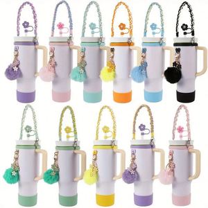 Lot de 7 sangles de transport pour gobelet, chaîne décorative pour gobelet, pendentif pompon, support de gobelet anti-chute, capuchon de paille anti-poussière - Product Image 2