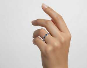 แหวนเพชรเคลือบสีฟ้าทอง 14KT - Product Image 2