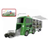 उच्च गुणवत्ता बच्चों इलेक्ट्रिक ट्रेलर निर्माण खिलौना ट्रक के साथ 6pcs मिनी छोटे धातु मिश्र धातु कार diecast वाहन और रोशनी संगीत