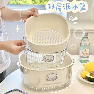 Panier de lavage double couche Shenda Youpin en plastique avec bac de récupération d'eau pour le nettoyage des fruits et légumes en cuisine - Product Image 5