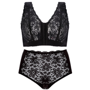 Conjunto de sujetador sexy de encaje fino para uso diario para mujer, tallas grandes C D E, con diseño hueco, transparente, sin costuras y con tirantes ajustables. - Product Image 2