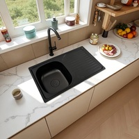Évier de cuisine à cuve unique en acier inoxydable à installation encastrée, finition noir mat, surface noir mat Direct Sand