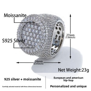 Joyería personalizable de Hip Hop, anillos de moissanita de diamantes para hombres, anillos de plata de ley 925 chapados en oro de 18K, diseño de anillo personalizado - Product Image 6