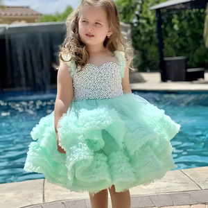 Abito Elegante con Perle e Fiori per Bambine, Vestito Principessa Morbido e Alla Moda - Product Image 1