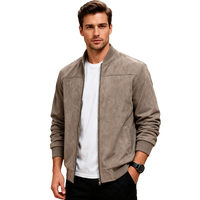 Blouson Bomber Homme Slim en Faux Daim Style Punk, Col Montant Côtelé, Fermeture Éclair Intégrale, Multicolore, Fabrication OEM Personnalisée, Vente en Gros