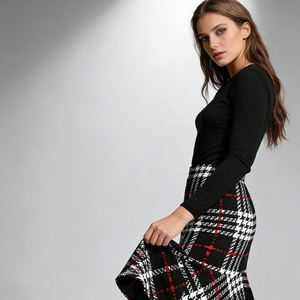 2026 Ruffled Hem Plaid Tweed Midi <b>Skirt</b> for Office Chic High-Waisted Design with Classic <b>Check</b> Pattern for Modern Women - Product Image 6