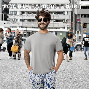 Camiseta de Verano para Hombre, Corte Musculoso, Manga Corta, Dobladillo Curvo, Ecológica, 180g, Tejido de Bambú, Diseño Liso - Product Image 2