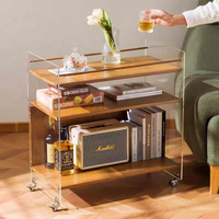 Table d'appoint mobile multi-niveaux en acrylique avec étagère de rangement roulante pour salon et chambre
