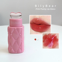 Bily Bear Heart Cap Pink Diamond Bottle Lip Gloss, Gloss à lèvres en verre transparent, effet rosée, non collant, teinte miroir, maquillage marque privée