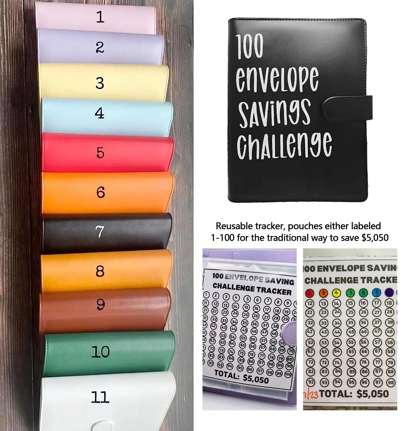REWIN all'ingrosso 100 buste risparmio di denaro Challenge Organizer liming Products Binder Book Budget Planner Cash Saving Challenge