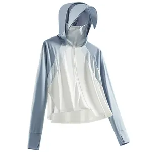 Summer Women's ice silk coat breathable Sun-protective sunscreen clothing with hooded detachable brim Outdoor riding sports