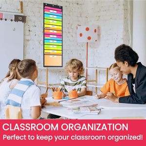 Organizador de pared con 10 bolsillos transparentes y etiquetas para nombres, organizador colgante para aula u oficina, multicolor, 33x15x85cm - Product Image 4