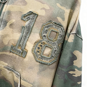 Sweat-shirt à capuche zippé pour homme, motif camouflage et patchwork <span class=keywords><strong>l</strong></span>éopard, effet vieilli, numéro brodé, style streetwear, vente <span class=keywords><strong>en</strong></span> gros OEM ODM - Product Image 3
