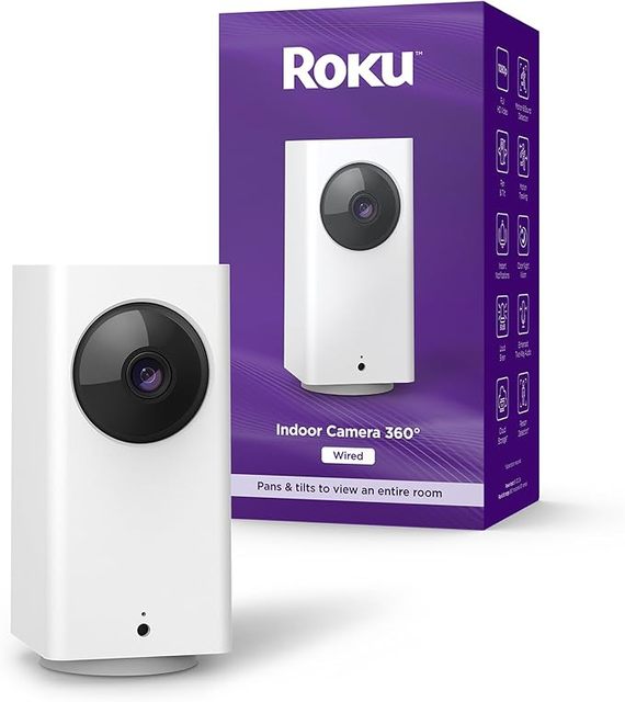 Roku Indoor Camera 360. for Home Security - Security Camera with 1080p HD Color Night Vision, Compatible with Alexa & Google,
