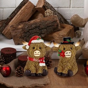 Statuette Vintage <span class=keywords><strong>di</strong></span> Coppia <span class=keywords><strong>di</strong></span> <span class=keywords><strong>Mucche</strong></span> Highland Natalizie in Poliresina, Decorazioni da Tavolo per la Casa a Tema Natalizio - Product Image 3