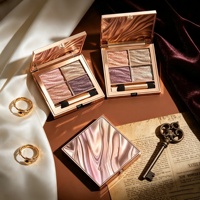 Palette de fards à paupières de luxe rose gold 4 couleurs avec couvercle à motif marbré et applicateur éponge pour les looks quotidiens