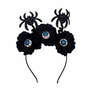 Diadema de estilo gótico europeo-americano con ojos de araña y flores, accesorio transfronterizo de terror para fiestas temáticas de Halloween en color negro - Product Image 5