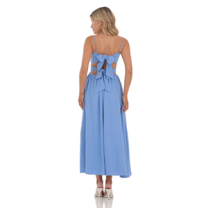 Abito da festa blu Airlow in tessuto <span class=keywords><strong>Midi</strong></span> per donna tinta tinta <span class=keywords><strong>con</strong></span> spalline frontali regolabili <span class=keywords><strong>con</strong></span> chiusura posteriore a fessura sinistra svasabile lavabile - Product Image 3