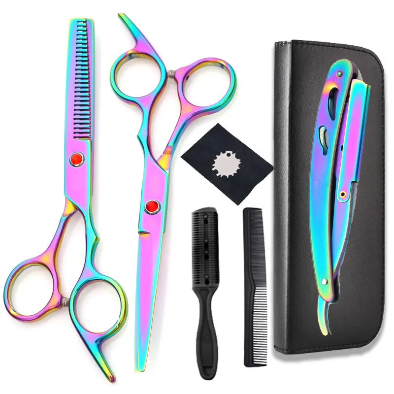 6 colors 6.0 inch new fashion design beauty barber hair brush combs hair scissors set
