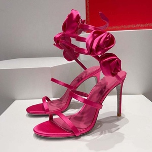 Sandales à talons aiguilles sexy pour femme, à bout ouvert et rond, avec lanières croisées à la cheville et fleurs en soie, pour la scène - Product Image 2